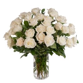 Three Dozen White Roses Arranged Beautifully